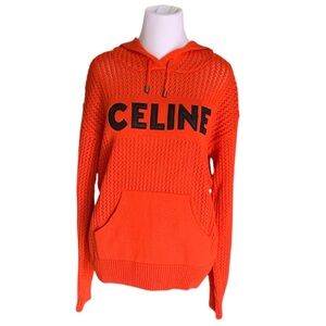 🆕 CELINE Style Hoodie With Print In Orange & Black Mesh 🆕